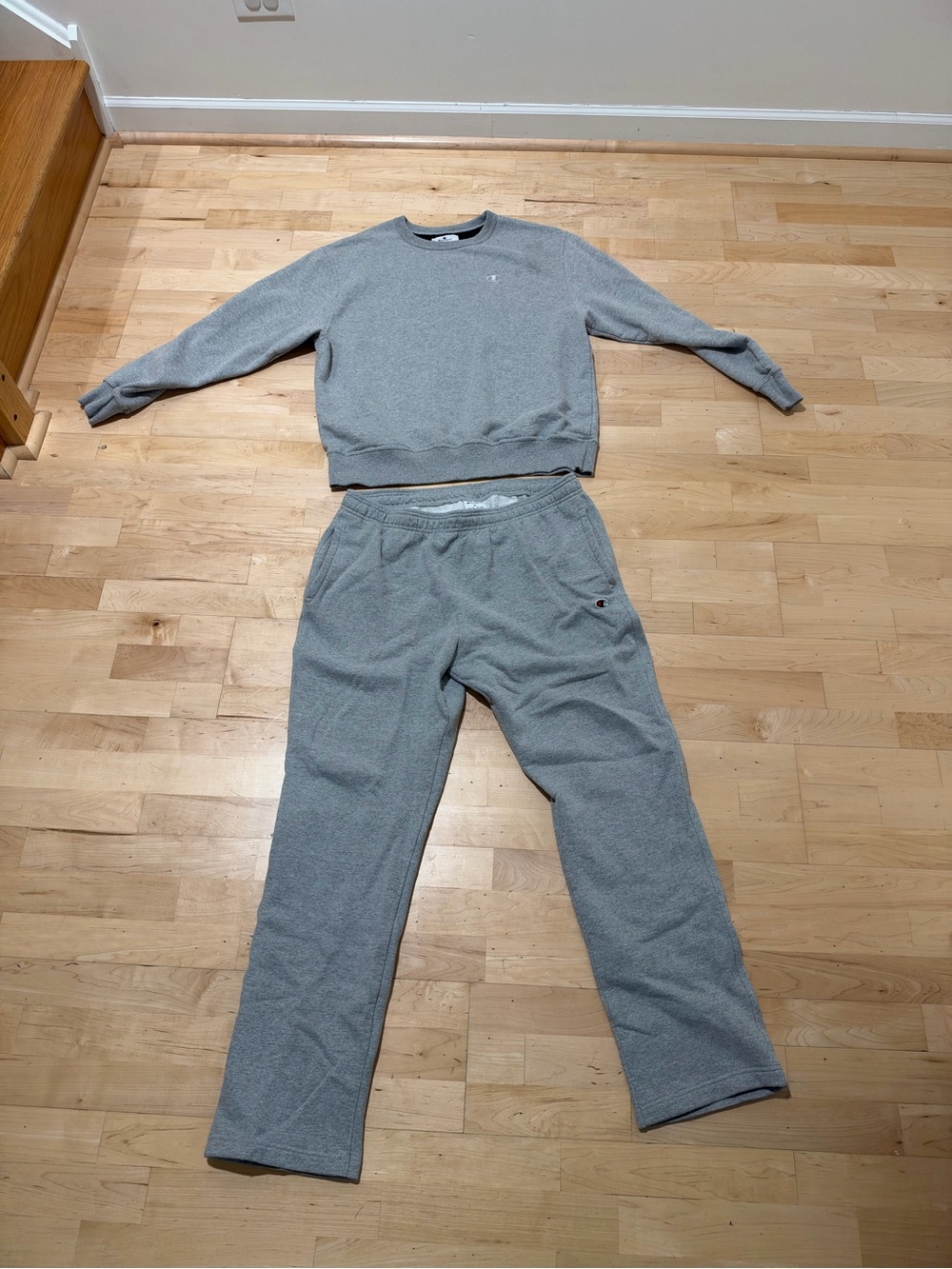 Champion Men’s Gray Fleece Track Pants and Crew Neck Sweatshirt